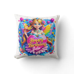 Princess Fairy with Sparkling Wand Illustration Throw Pillow