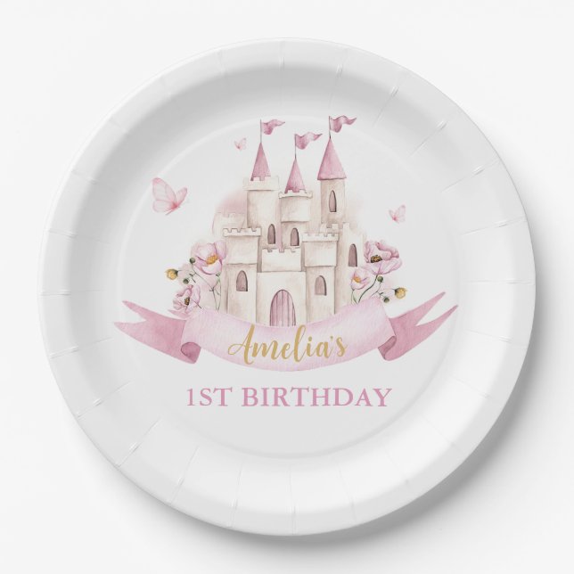 Princess Fairytale Castle Birthday Paper Plate (Front)