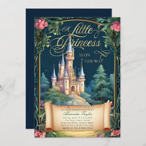 Princess Fairytale Castle Deco Baby Girl Shower Invitation