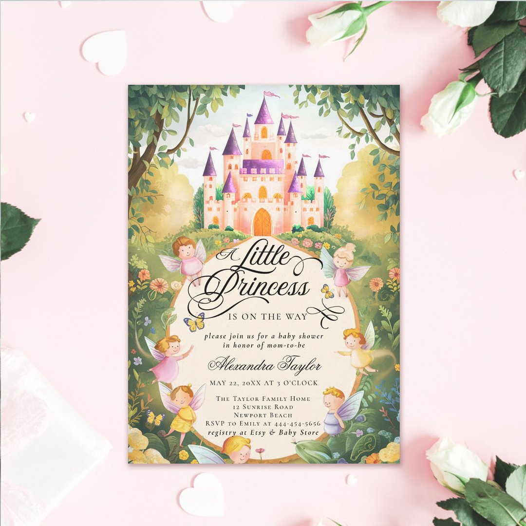 Princess Fairytale Castle Fairies Baby Girl                    Shower Invitation