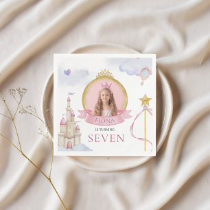 Princess Fairytale Cute Pink Girl's Photo Birthday Napkins