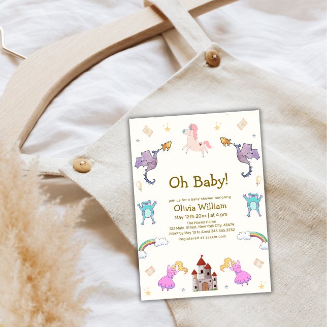 Princess Fairytale Dragon Unicorn Baby Shower   Invitation (Princess Fairytale Dragon Unicorn Baby Shower Invitation)