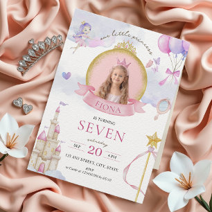 Princess Fairytale Pink Gold Girl's Photo Birthday Invitation