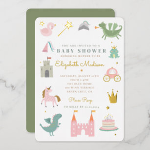 Princess fairytale unicorn Baby Shower Foil Invitation