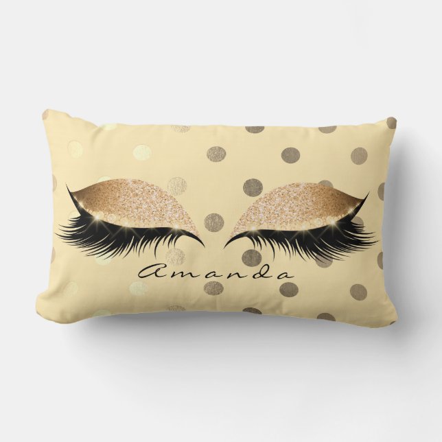 Princess Faux Gold Glitter Lashes Name Dots Lumbar Pillow (Front)
