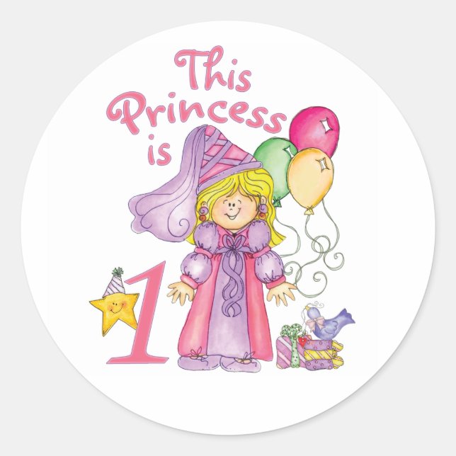 Princess First Birthday Classic Round Sticker (Front)