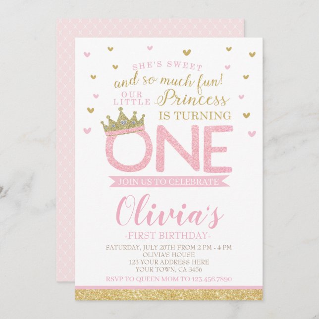 Princess First Birthday Invitation (Front/Back)