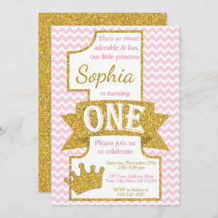 Princess First Birthday Invitation Pink and Gold
