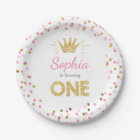 Princess First birthday Paper Plates Pink Gold