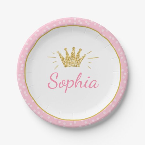 Princess First birthday Paper Plates Pink Gold