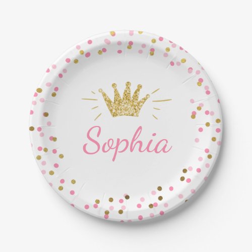 Princess First birthday Paper Plates Pink Gold