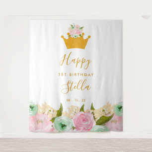 Princess First Birthday Party Tapestry Backdrop