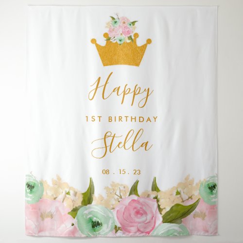 Princess First Birthday Party Tapestry Backdrop