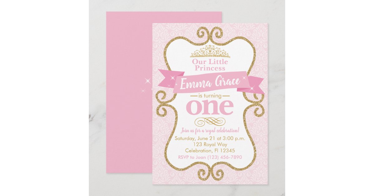 Princess First Birthday Pink and Gold Party Invitation | Zazzle