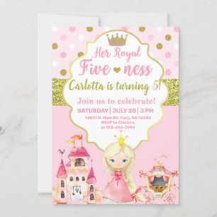 Princess, five-ness, royal, girl birthday invite. invitation