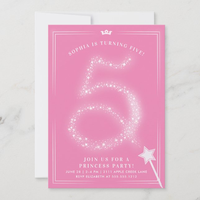 Princess Five Year Old Birthday Girl Invitation (Front)