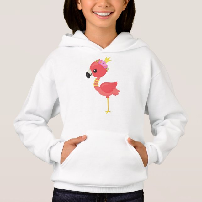 Princess Flamingo, Crown, Cute Flamingo, Flowers Hoodie (Front)