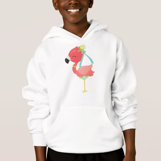 Princess Flamingo, Crown, Flowers, Cute Flamingo Hoodie (Front)
