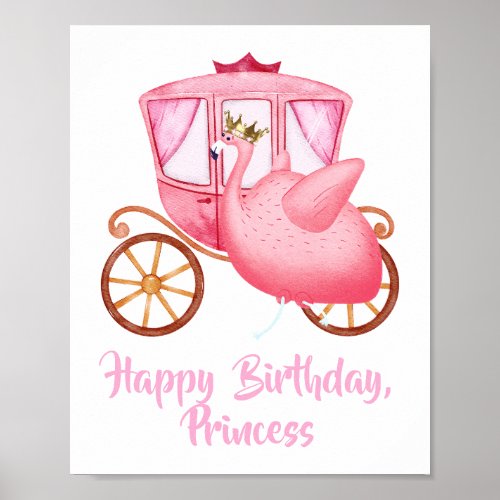 Princess Flamingo Fairytale Custom Birthday Party Poster