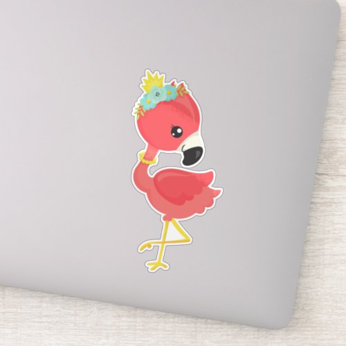 Princess Flamingo Flowers Crown Cute Flamingo Sticker