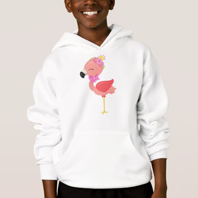 Princess Flamingo, Flowers, Cute Flamingo, Crown Hoodie (Front)