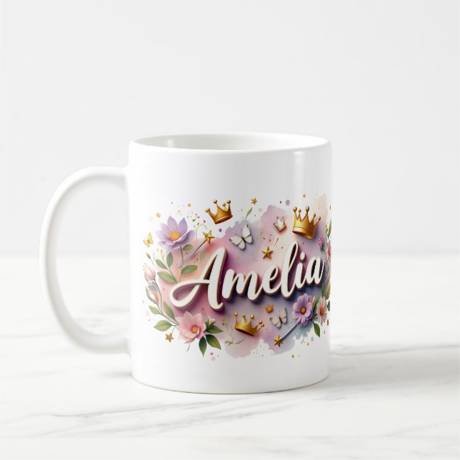 Princess Floral Custom Mug – Personalized Name (Left)