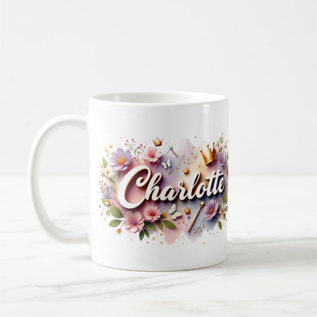Princess Floral Custom Mug – Personalized Name (Left)