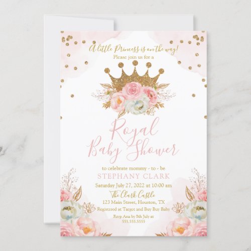 Princess Floral Pink  Gold Baby Shower Invitation
