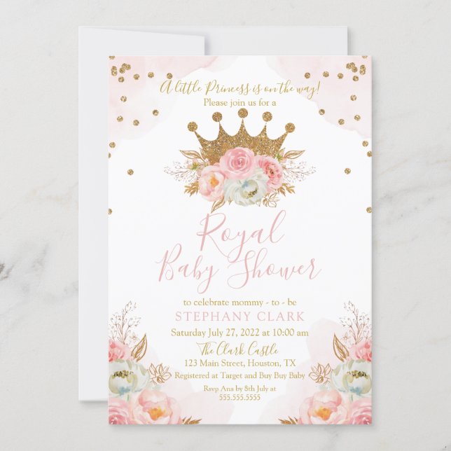 Princess Floral Pink & Gold Baby Shower Invitation (Front)