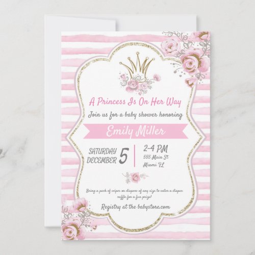 Princess floral pink gold shower invitation