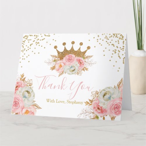 Princess Floral Pink  Gold Thank You Card