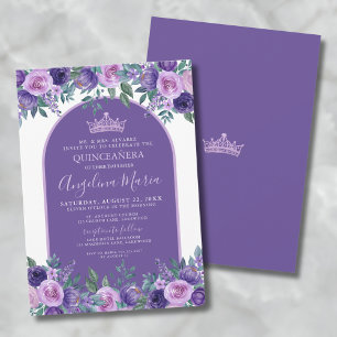 Princess Floral Purple Birthday Quinceanera Invitation