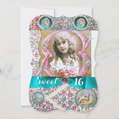 PRINCESS FLORAL SWEET 16 BIRTHDAY PARTY WITH GEMS INVITATION