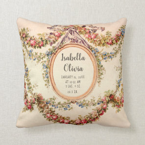 Princess French Vintage Floral  Baby Name Stats Throw Pillow