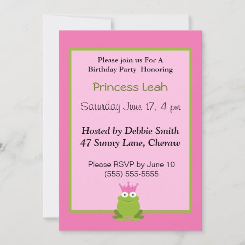 Princess Frog Birthday Invitation Invitation