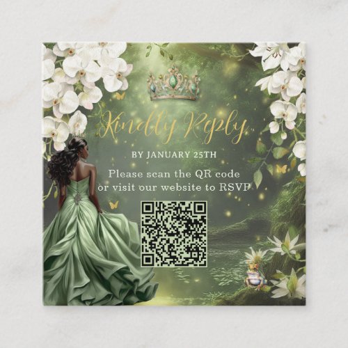 Princess &amp; Frog Green Dress Sweet 16 Quince XV QR Enclosure Card