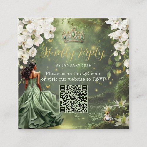 Princess &amp; Frog Green Dress Sweet 16 Quince XV QR Enclosure Card