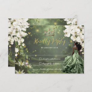 Princess & Frog Green Dress Sweet 16 Quinceañera RSVP Card