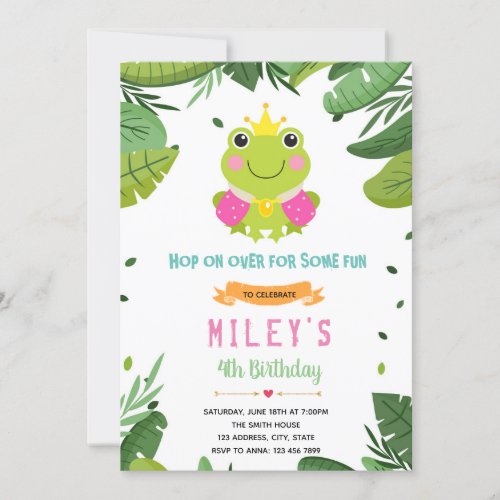 Princess frog party birthday invite