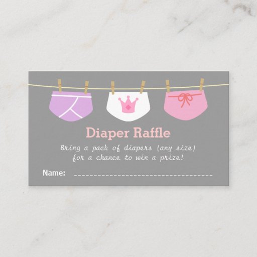 Customizable Princess Girl Baby Shower, Diaper Raffle Tickets Business Card Templates