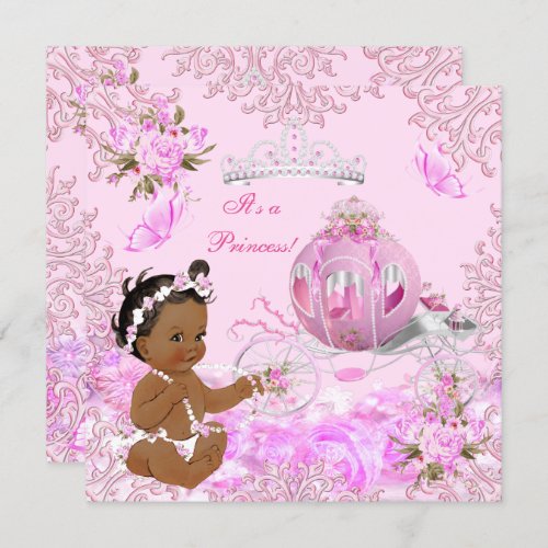 Princess Girl Baby Shower Pink Carriage Ethnic Invitation