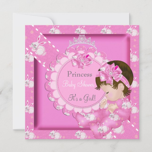 Princess Girl Baby Shower Pink Cute Bunnies Invitation (Front)