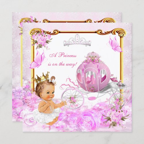Princess Girl Baby Shower Pink Gold Carriage Tiara Invitation