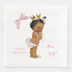 Princess Girl Baby Shower Pink Gold Crown Ethnic Paper Dinner Napkins