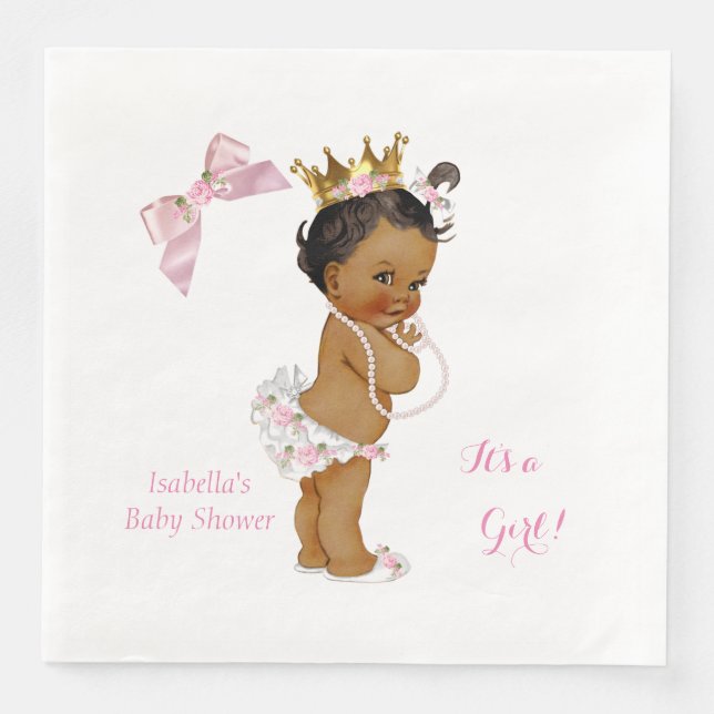 Princess Girl Baby Shower Pink Gold Crown Ethnic Paper Dinner Napkins (Front)