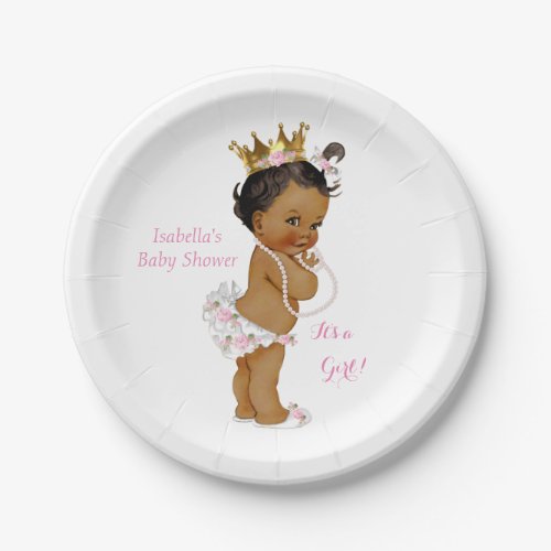 Princess Girl Baby Shower Pink Gold Crown Ethnic Paper Plates