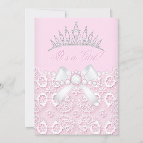 Princess Girl Baby Shower Pink Lace diamond White Invitation