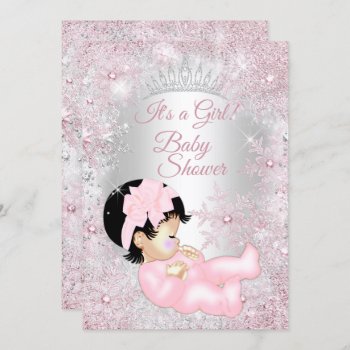 Princess Girl Baby Shower Pink Winter Wonderland Invitation by VintageBabyShop at Zazzle
