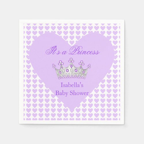 Princess Girl Baby Shower Purple Hearts Tiara Napkins