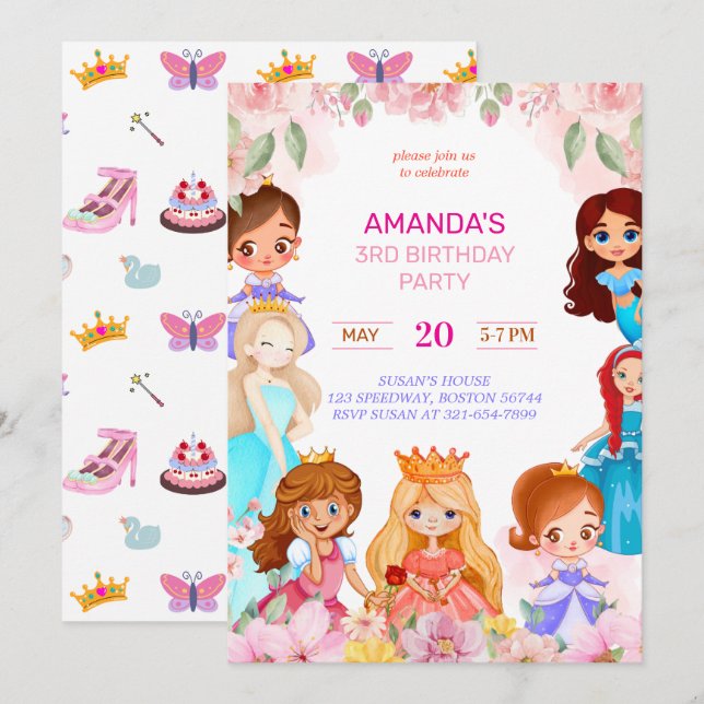 Princess Girl Birthday Party 3rd Years Invitation (Front/Back)